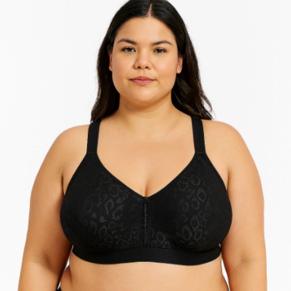 Cacique Womens Black Lace No-Wire Bra Plus Size 42C Animal Print NWOT